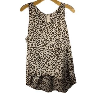 AMBIANCE APPAREL Leopard Print Racerback Sheer Top with Drop Hem